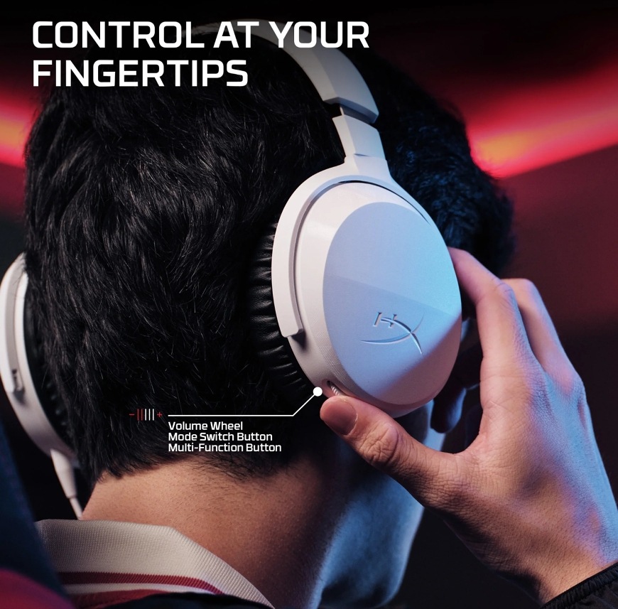 Headset HyperX Cloud Stinger 3 Wireless čierny Ovládanie hlasitosti a prepínanie režimu na mušliach headsetu HyperX Cloud Stinger 3 Wireless