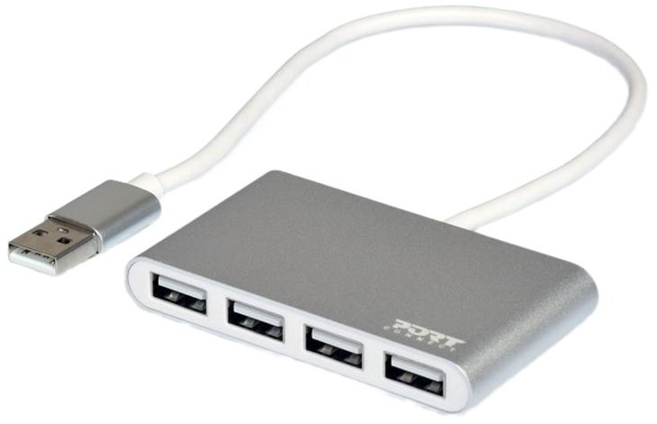 USB Hub PORT CONNECT USB-A, 4x USB 2.0 - sivý