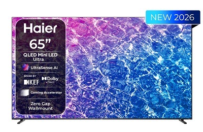 Televízia Haier H65M92FUX s farebnou štruktúrou na displeji