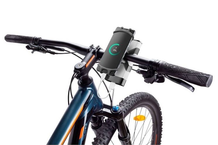 Držiak na mobil CellularLine Power Bank pre mobil a powerbanku, na riadidlá čierny CLLBIKEHOLDERPBK