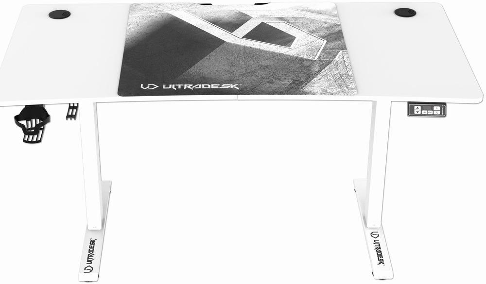 Predný pohľad na herný stôl ULTRADESK LEVEL V2 WHITE.