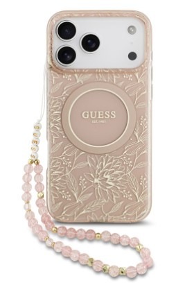 Kryt na mobil Guess IML Flowers Allover Strap MagSafe na Apple iPhone 17 Pro Max ružový Kryt na mobil Guess IML Flowers Allover Strap MagSafe na Apple iPhone 17 Pro Max v ružovej farbe