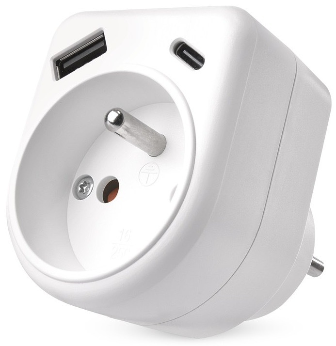 Rozbočovacia zásuvka EMOS 1x USB, 1x USB-C, 1x zásuvka biela