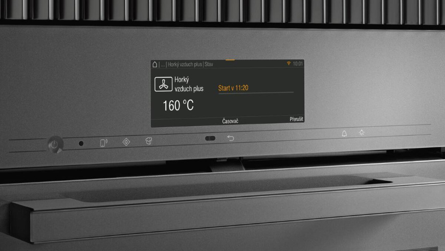 Rúra Miele H 7440 BM béžová Displej znázorňujúci časové funkcie