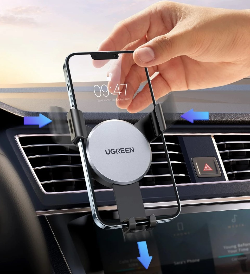 Držiak na mobil UGREEN Outlet Gravity čierny/strieborný Držiak na mobil UGREEN Outlet Gravity čierny/strieborný
