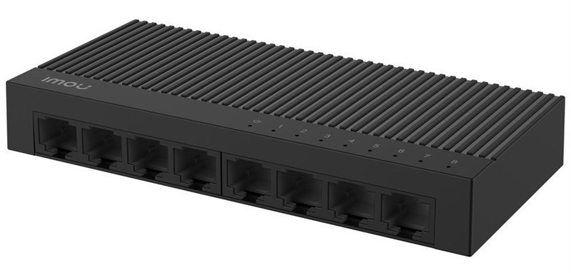 Switch Imou s ôsmimi portami, LED indikátory, čierna farba