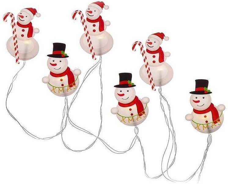 Vianočné osvetlenie Solight okenná reťaz - snehuliaci, 6x LED, prísavná, 120cm, 2x AA