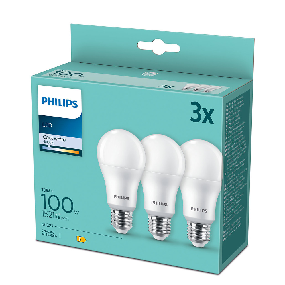 LED žiarovka Philips klasik, 13W, E27, studená biela (3ks) Žárovka LED Philips klasik, 14 W, E27, neutrální bílá (3ks)