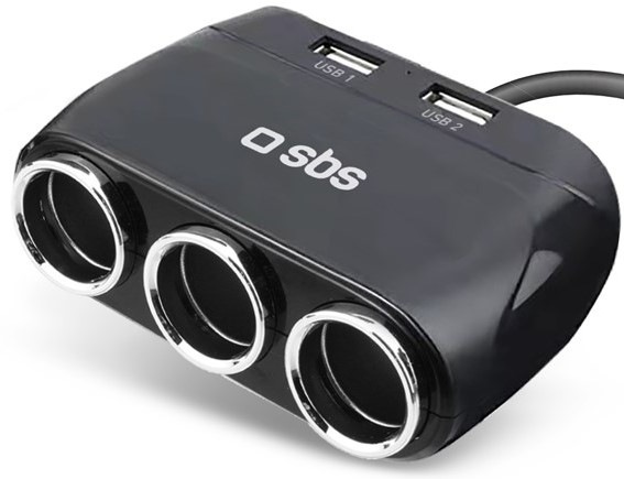 Adaptér do auta SBS rozdeľovací, nabíjací 3x zásuvka zapaľovača cigariet/2x USB-A 12 W - čierna