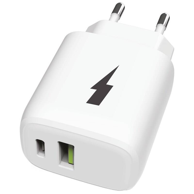 Nabíjačka do siete WG USB, USB-C, 30W + USB-C kábel 1m biela
