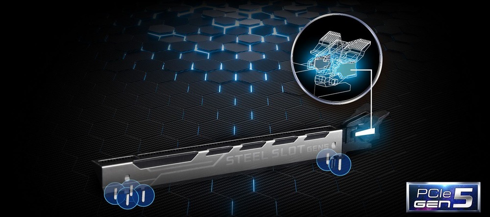 Doska podporuje PCIe Express 5.0 pre ľahké a pevné uchytenie grafiky