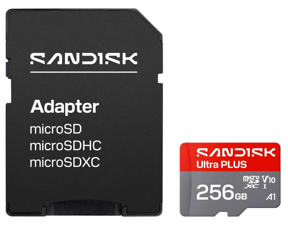 Pamäťová karta SanDisk Ultra Plus s priloženým SD adaptérom pre širšiu kompatibilitu zariadenia