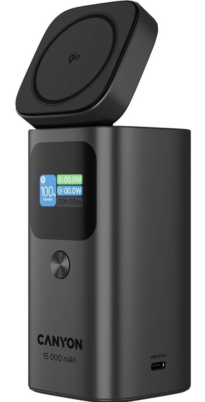 Powerbanka Canyon s kapacitou 15 000 mAh, šedá farba