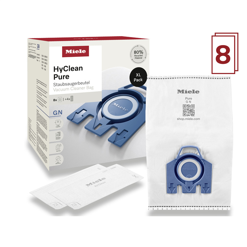 Vrecká do vysávača Miele HyClean Pure GN s 8 prachovými vreckami.