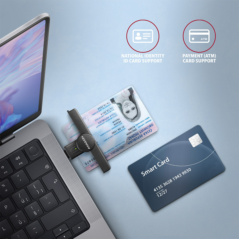Čítačka eObčianok Axagon USB-C PocketReader čierna Čítačka eObčianok Axagon USB-C PocketReader čierna