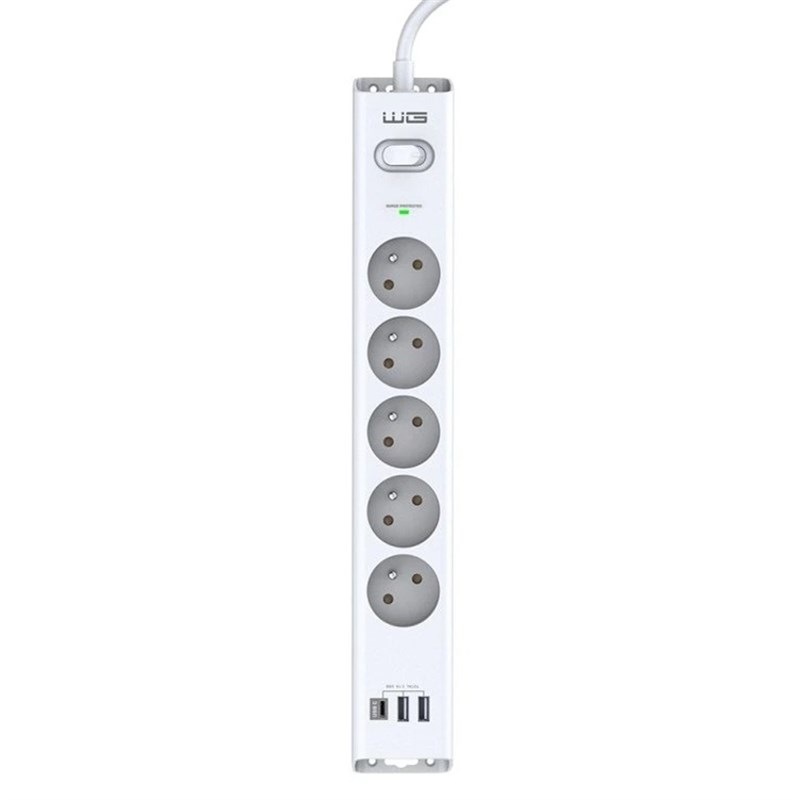 Prepäťová ochrana WG 5x zásuvka, 2xUSB-A, 1xUSB-C biela