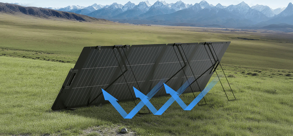 Solárny panel EcoFlow 220W skládací - 3. generácia čierny Bifaciálne TOPCon články dosahujú účinnosť až 25% a výkon až 243 W pre rýchle nabíjanie.