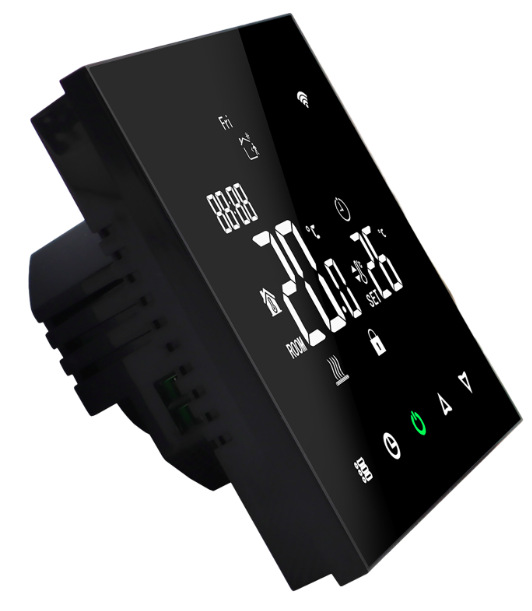 Termostat Elektrobock PT740B-NP WIFI čierny Šikmý pohľad na digitálny WiFi termostat Elektrobock PT740B-NP, čierny