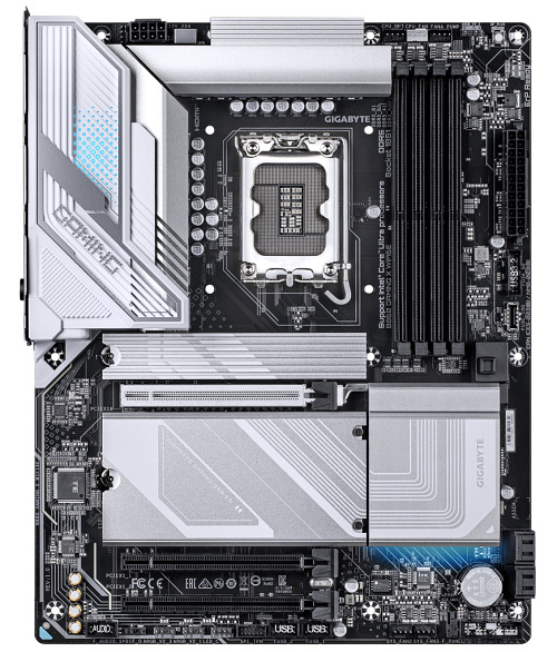 Základná doska GIGABYTE B860 GAMING X WIFI6E Základná doska Gigabyte B860 GAMING X WIFI6E formátu ATX s čipsetom Intel B860, strieborno-čierny design