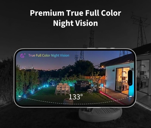 IP kamera Aqara Hub G5 Pro Wi-Fi sivá Nočný farebný záber záhrady z kamery Aqara G5 Pro zobrazený na iPhone, zorný uhol 133 °.