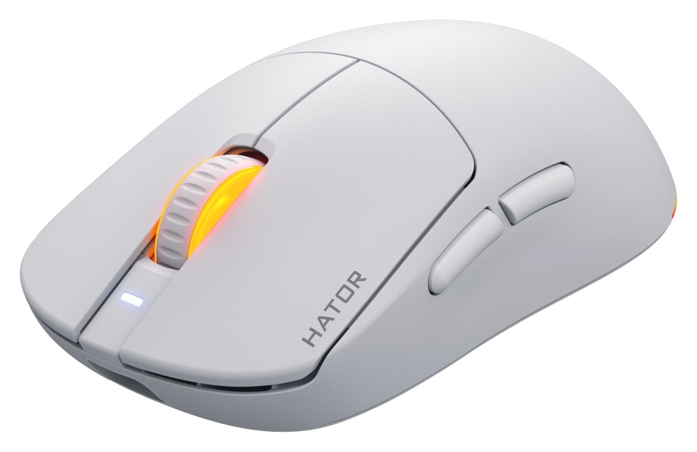 Myš HATOR Quasar 3 biela Biela herná myš HATOR Quasar 3 Wireless s podsvieteným kolieskom a dvojicou bočných tlačidiel