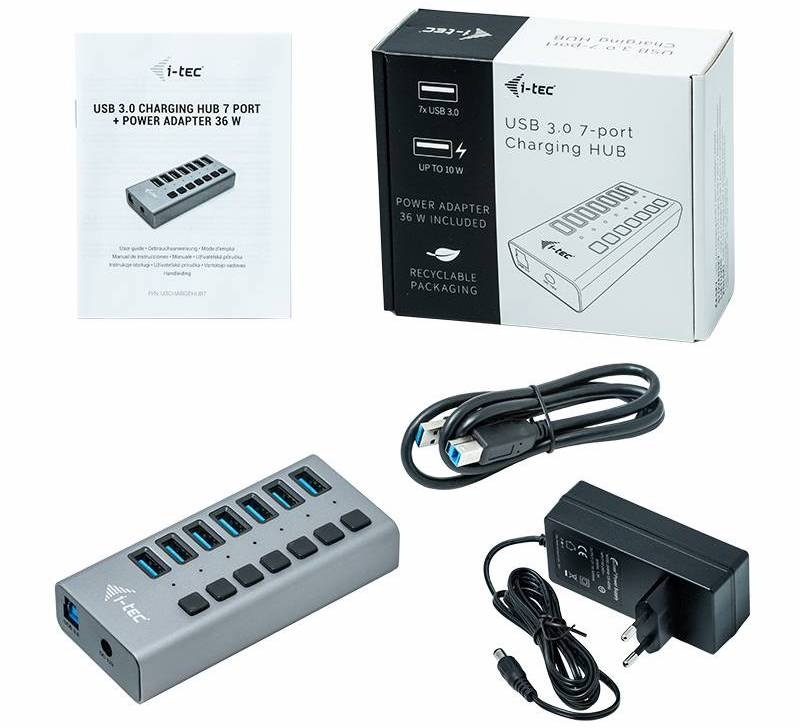 USB Hub i-tec 7x USB 3.0, 36W strieborný USB Hub i-tec 7x USB 3.0, 36W strieborný