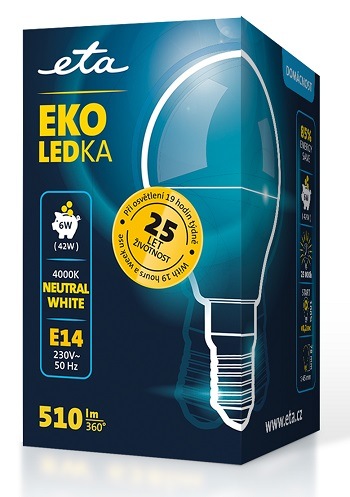 LED žiarovka ETA EKO LEDka mini globe 6W, E14, neutrálna biela žárovka ETAP45W6NW01 LED