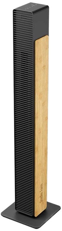 Vežový ventilátor Stadler Form Nick Bamboo Black, s bambusovým panelom, pohľad spredu.