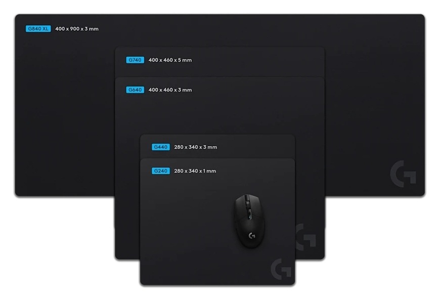 Podložka pod myš Logitech G740 Gaming Mouse Pad - EWR2 čierna Logitech G740 Gaming Mouse Pad – porovnanie veľkostí podložiek Logitech G