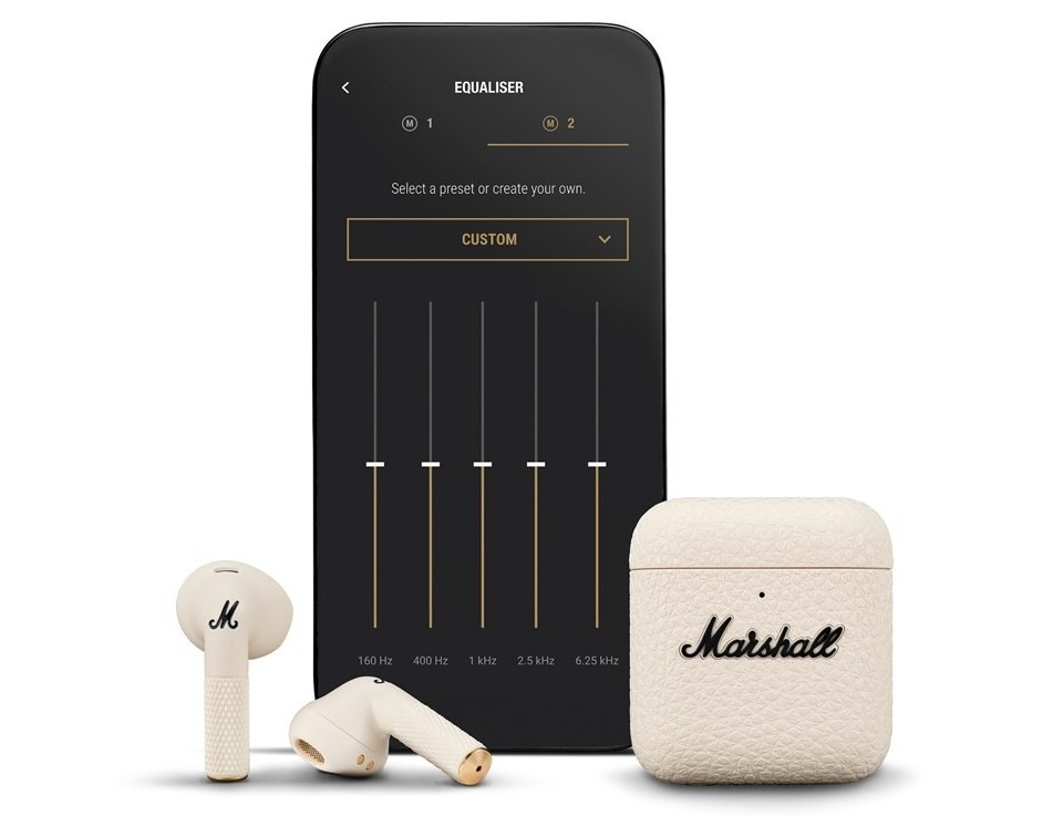 Slúchadlá Marshall Minor IV béžová Mobilný telefón s bezdrôtovými slúchadlami Marshall Minor IV