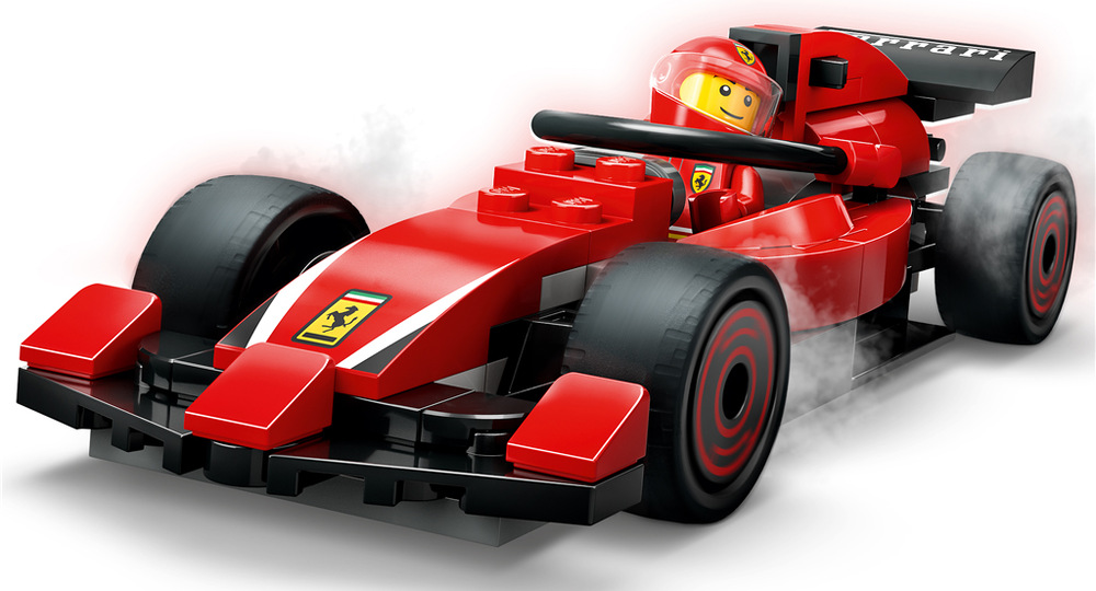 Stavebnica LEGO® City 60443 Zastávka v boxech F1® a personál s vozem Ferrari Náradie, uťahováky a pneumatiky dávajú minifigúrkam vybavenie pre zohranú prácu závodného tímu.