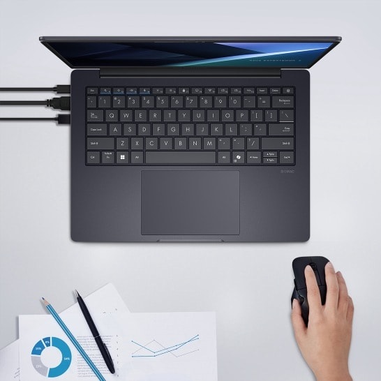 Notebook Asus ExpertBook B3 sivý Detail umiestnenia portov na notebooku Asus ExpertBook B3