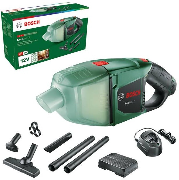 Bosch EasyVac 12 akumulátorový vysávač zelený s kompletným príslušenstvom a balením