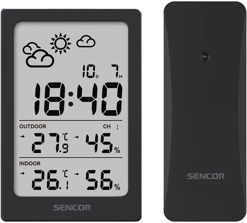 Meteostanica Sencor SWS 2300 W, čierna, s displejom, časom a predpoveďou, hlavný pohľad.