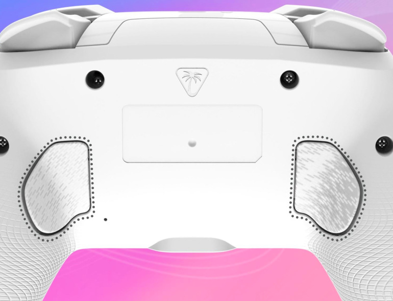 Gamepad Turtle Beach Afterglow Wave Wireless RGB, NS2 biely Zadná strana bieleho gamepadu s dvoma mapovateľnými tlačidlami