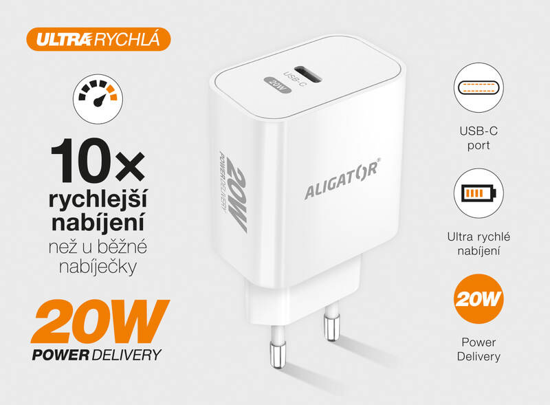 Nabíjačka do siete Aligator Power Delivery 20W, USB-C + kábel pre Apple biela Nabíjačka do siete Aligator Power Delivery 20W, USB-C + kábel pre Apple biela