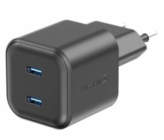 Nabíjačka do siete Swissten GaN, PD 2x USB-C 20W čierna