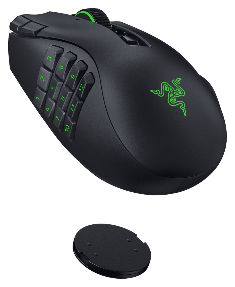 Myš Razer Naga V3 Pro s dvanásťtlačidlovým bočným panelom a zeleným podsvietením