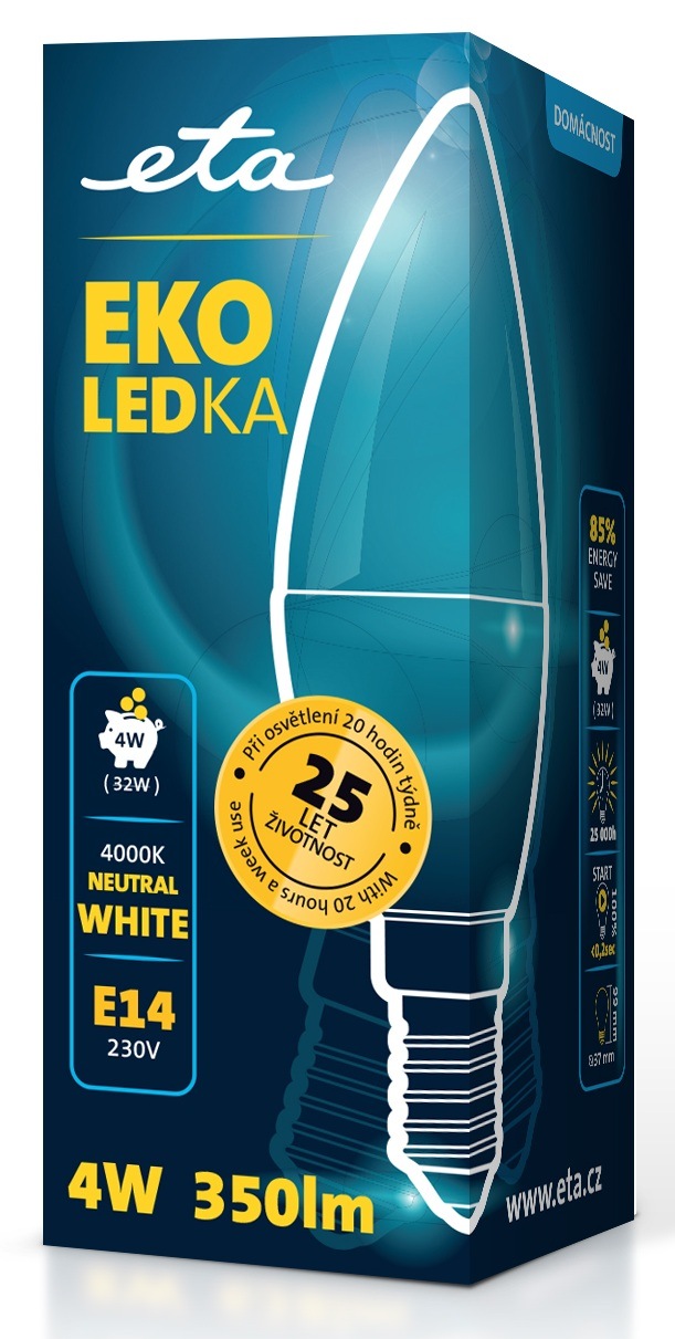 LED žiarovka ETA EKO LEDka sviečka 4W, E14, neutrálna biela Žiarovka LED ETA v krabičke