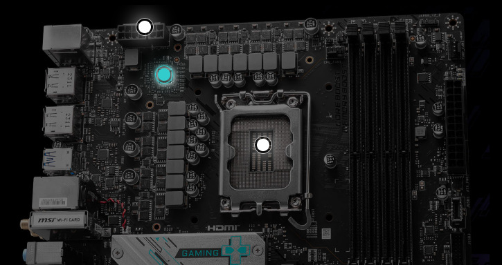 Základná doska MSI B760M GAMING PLUS WIFI MSI B760M GAMING PLUS WIFI spolieha na výkonnú napájaciu kaskádu