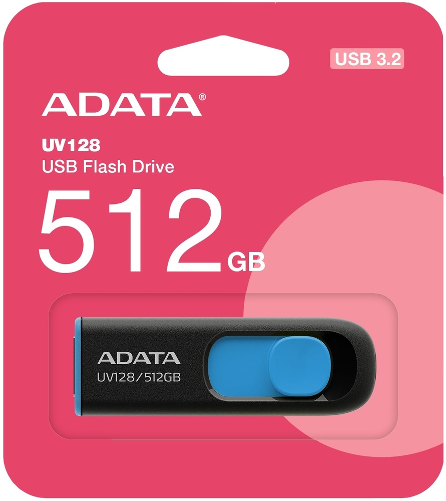 USB flashdisk ADATA Dash Drive UV128 512GB čierny/modrý Balenie obsahujúce flash disk ADATA Dash Drive UV128