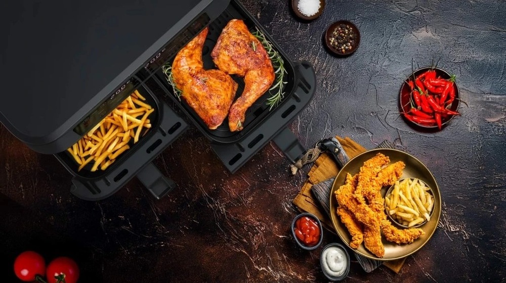Fritéza teplovzdušná Salente DoubleAir, 11 l čierna Pokrm pripravovaný v teplovzdušnej fritéze.