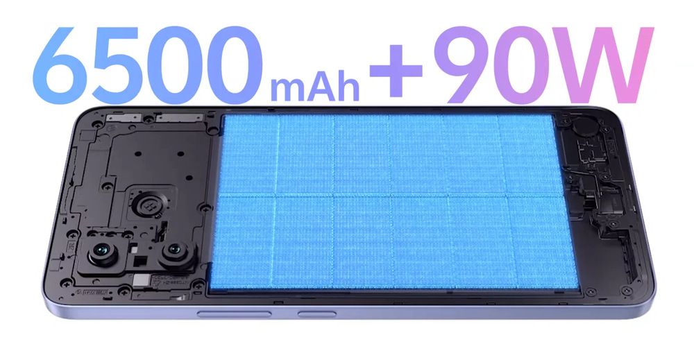 Mobilný telefón vivo V70 Lite 5G 6 GB / 256 GB čierny Kapacita 6500 mAh poskytuje dostatok energie na dlhé hodiny práce, podpora rýchleho 90W nabíjania