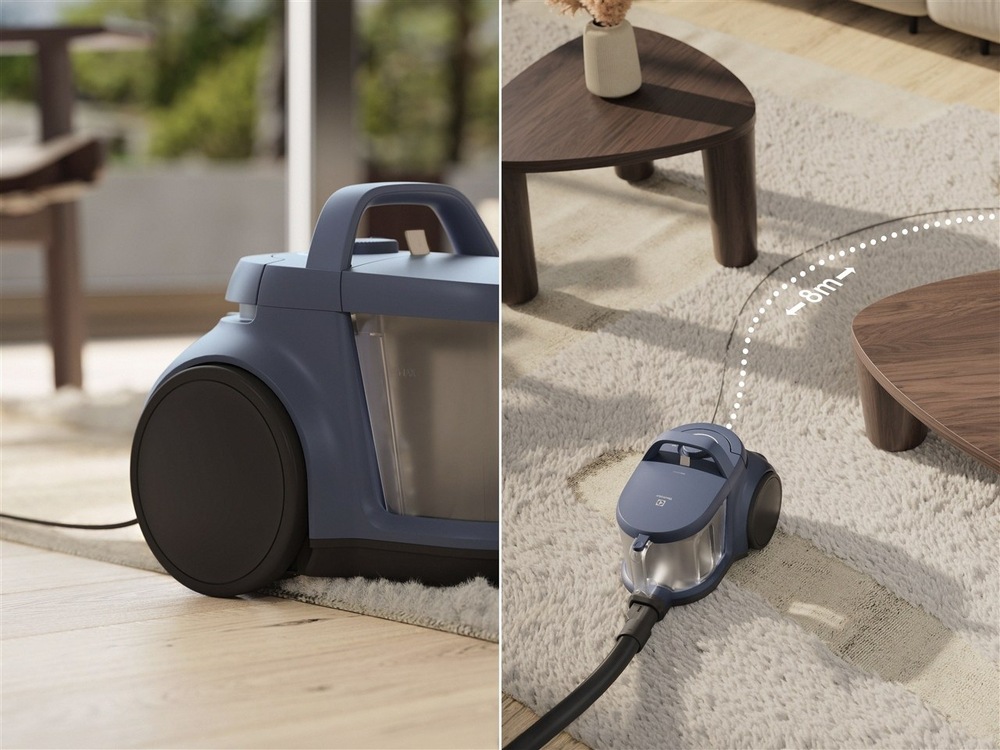 Podlahový vysávač Electrolux 300 EL31C1LDB modrý Veľké kolieska a dlhý napájací kábel vysávača Electrolux EL31C1LDB séria 300″ width=