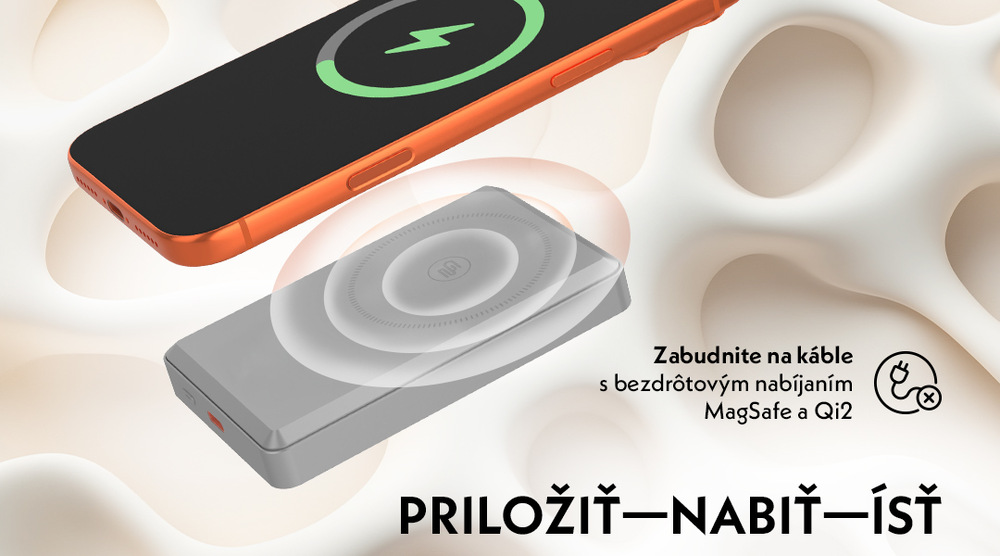 Powerbanka GoGEN MagSafe, Qi2, 100000 mHa, sivá