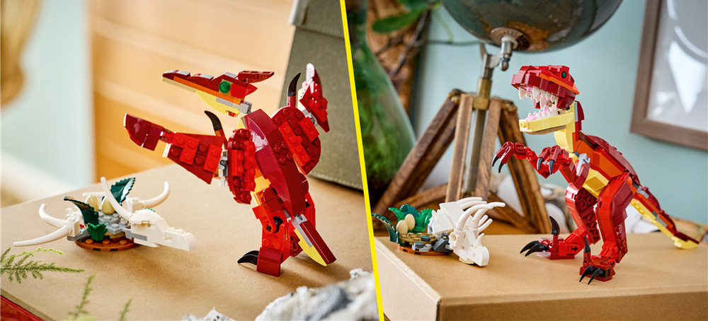 Stavebnica LEGO® Creator 3 v 1 31379 Divoký dinosaurus Velociraptor meria cez 14 cm a vďaka aplikácii LEGO Builder zvládnu deti od 8 rokov stavať vlastným tempom.