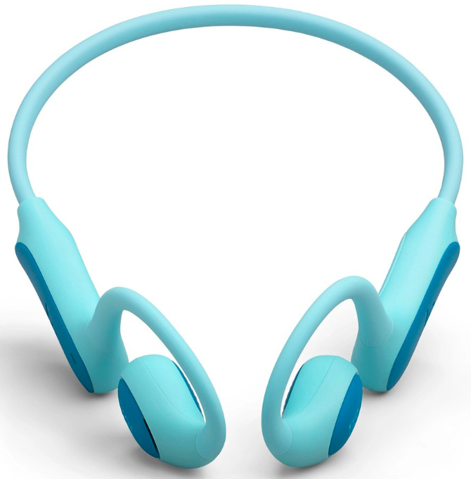 Slúchadlá JBL Junior FREE modrá/zelená Predný pohľad na detské slúchadlá JBL Junior FREE s flexibilnou konštrukciou za uši