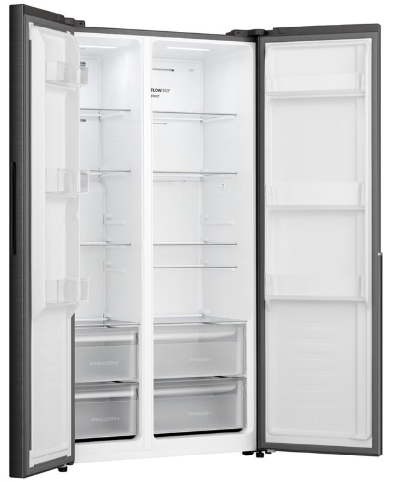Americká chladnička Gorenje G400 NRS917E41BX čierna Chladnička americká Gorenje NRS917E41BX otvorená prázdna