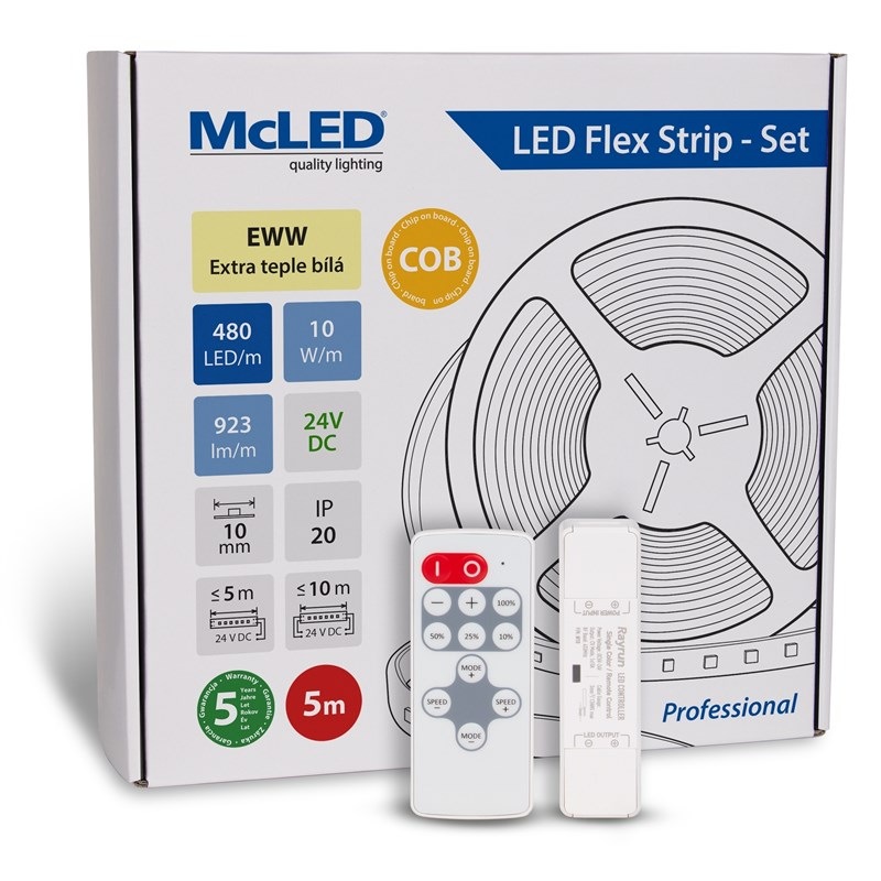 LED pásik McLED súprava 5 m + Prijímač Nano, 480 LED/m, EWW, 923 lm/m, vodič 3 m