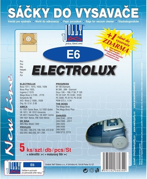 Vrecká do vysávača Jolly E 6 pre vysávače Electrolux, Progres a Diamant